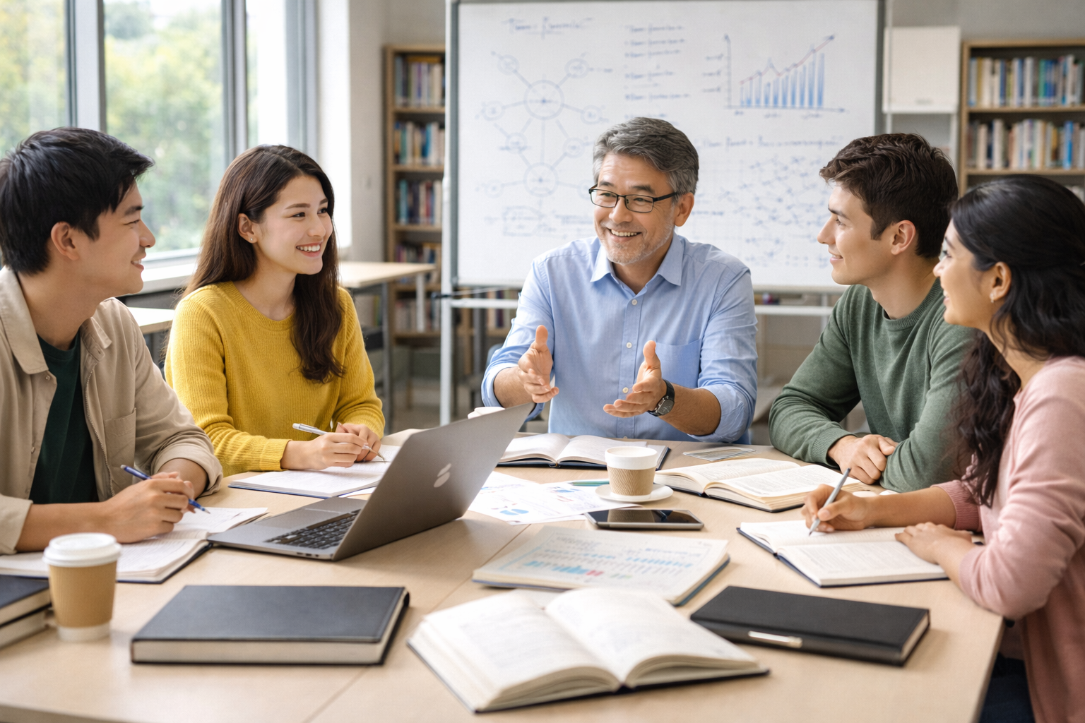 研究者と大学院生がディスカッションしているイメージ画像